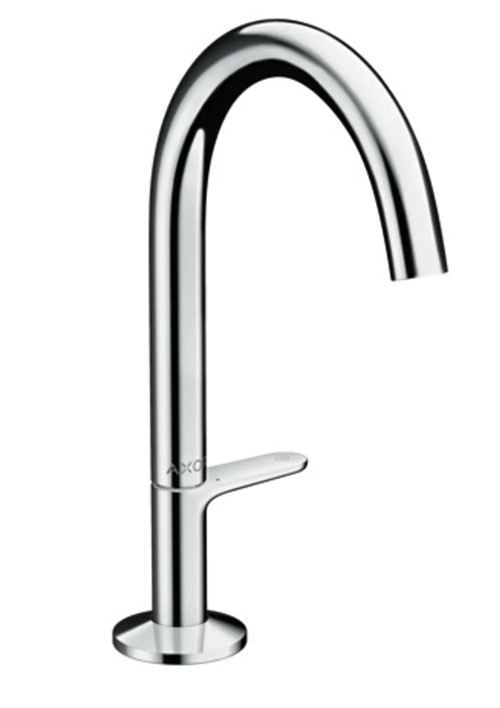 Waschtischmischer von AXOR in chrom, mit hohlem, gebogenem Auslauf und einem einheitlichen Hebel für die Steuerung des Wasserflusses.